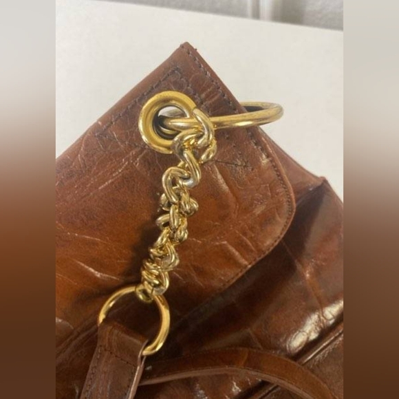 Kate Landry Brown Croc Crossbody Messenger Bag Gold Hardware - Picture 9 of 9